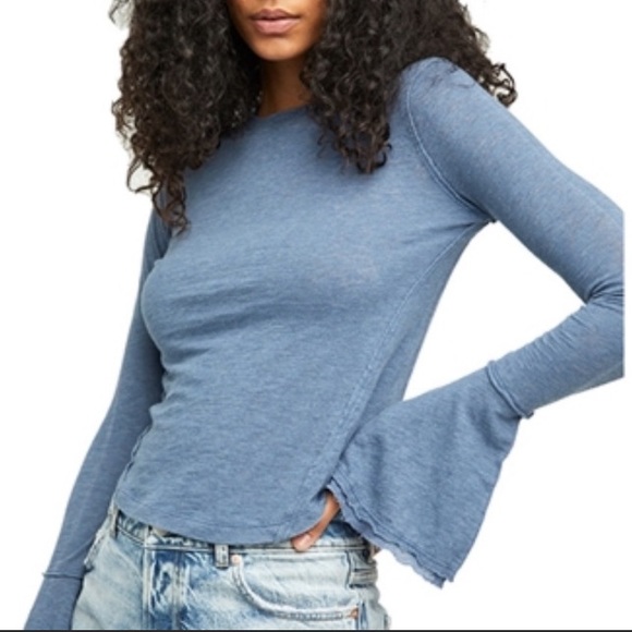 Sold Free People Cecelia Top T Shirt *Bell Sleeves Blue XS - Picture 2 of 16